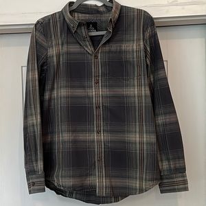 Prana gray plaid button down shirt. Size small.